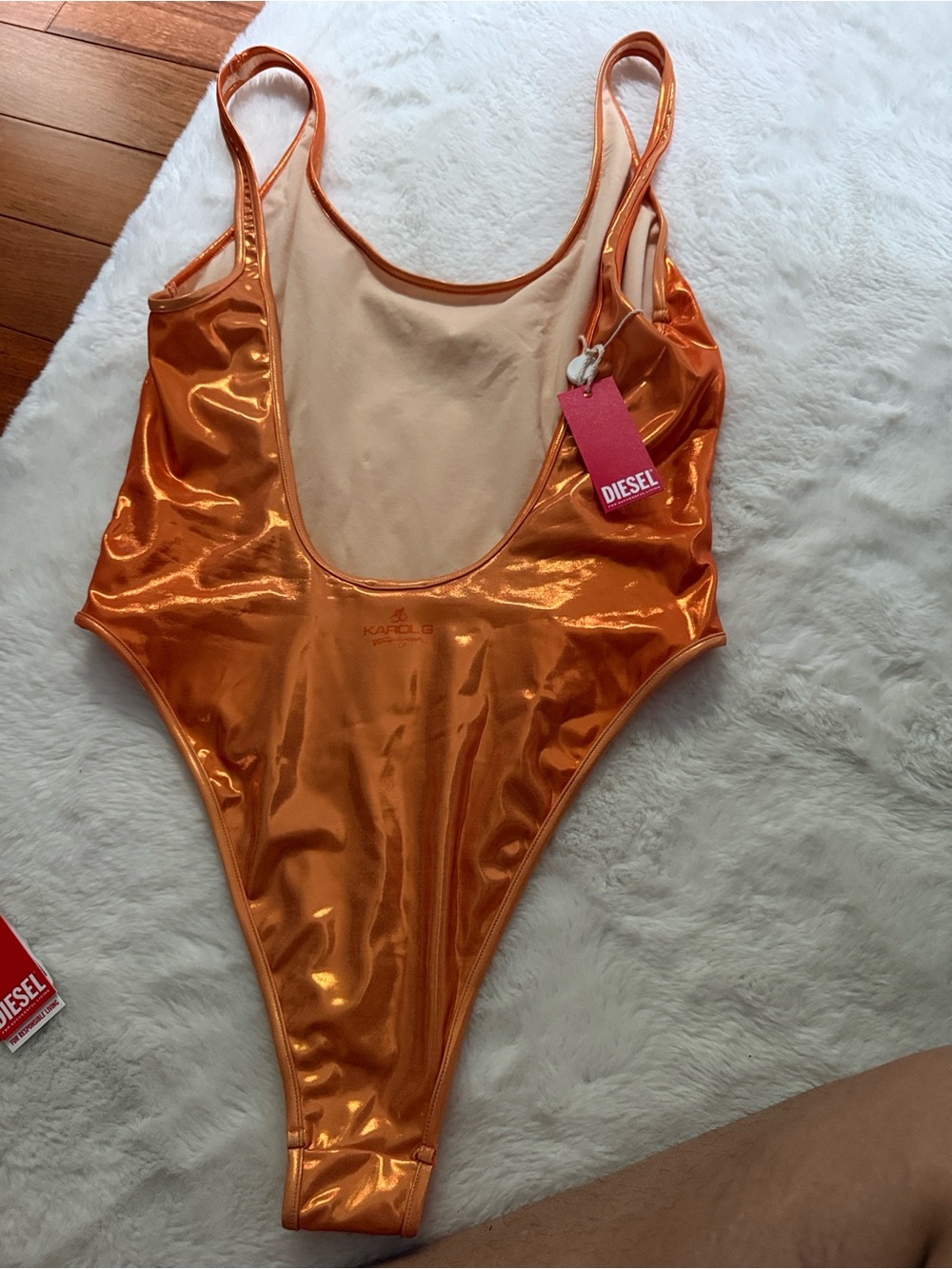 Diesel Shiny Metallic Orange High-Cut One-Piece Swimsuit